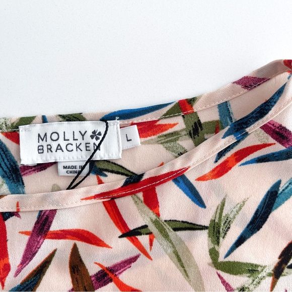 Molly Bracken Bamboo-Print Short-Sleeve Blouse Women's L NWOT - Picture 5 of 8